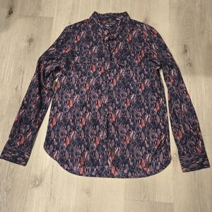 American Eagle Outfitters Pink Navy Snakeskin Button Down Blouse Sz Medium